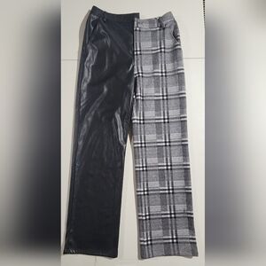 Rehab Lab Black and Gray Plaid With Faux Leather Pants Size Medium